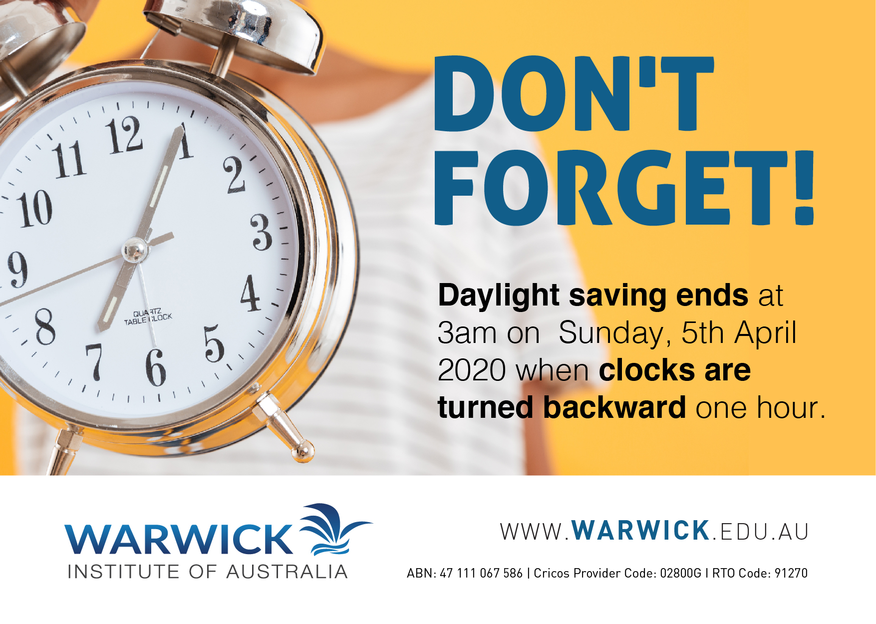 Daylight Saving Ends – Warwick Institute of Australia